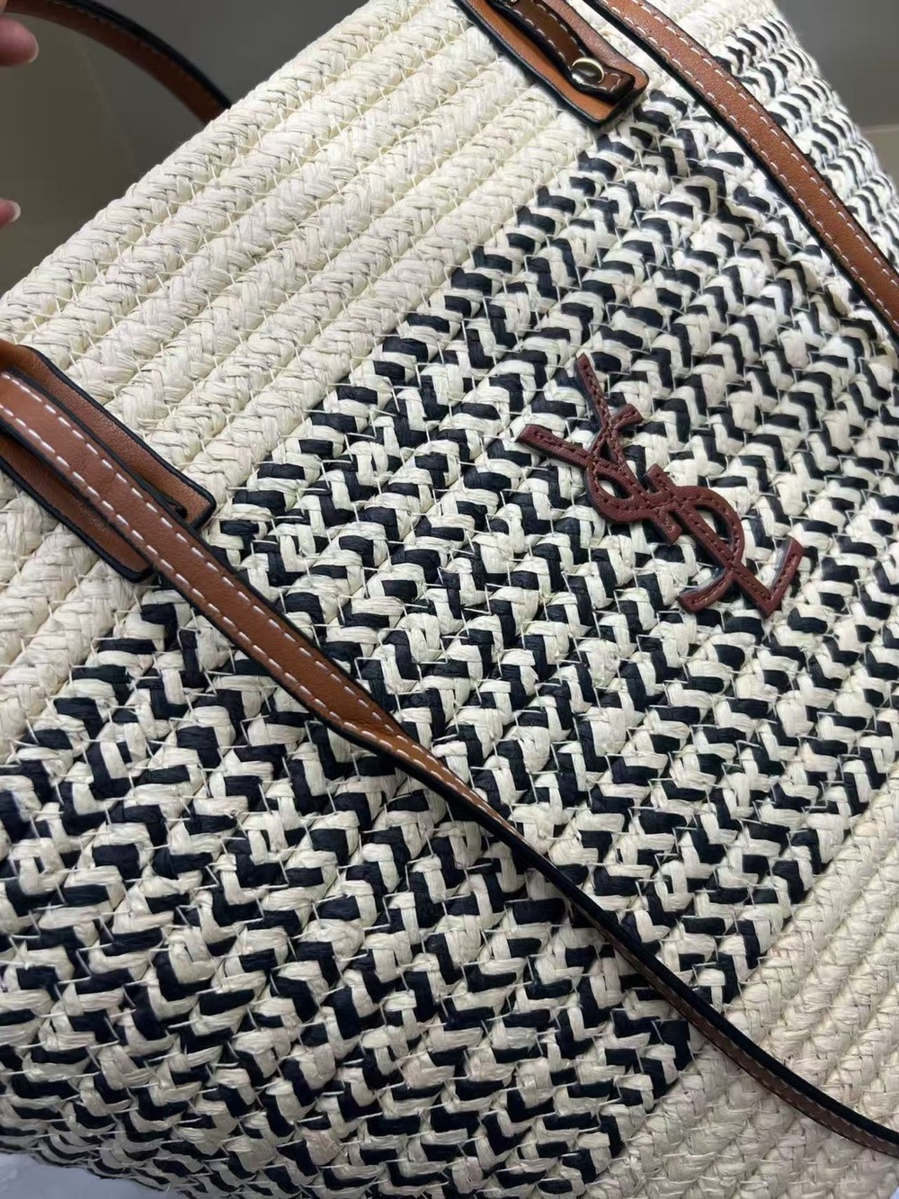 Yves Saint Laurent Black, Cream & Brown Woven Tote - Picture 5 of 6